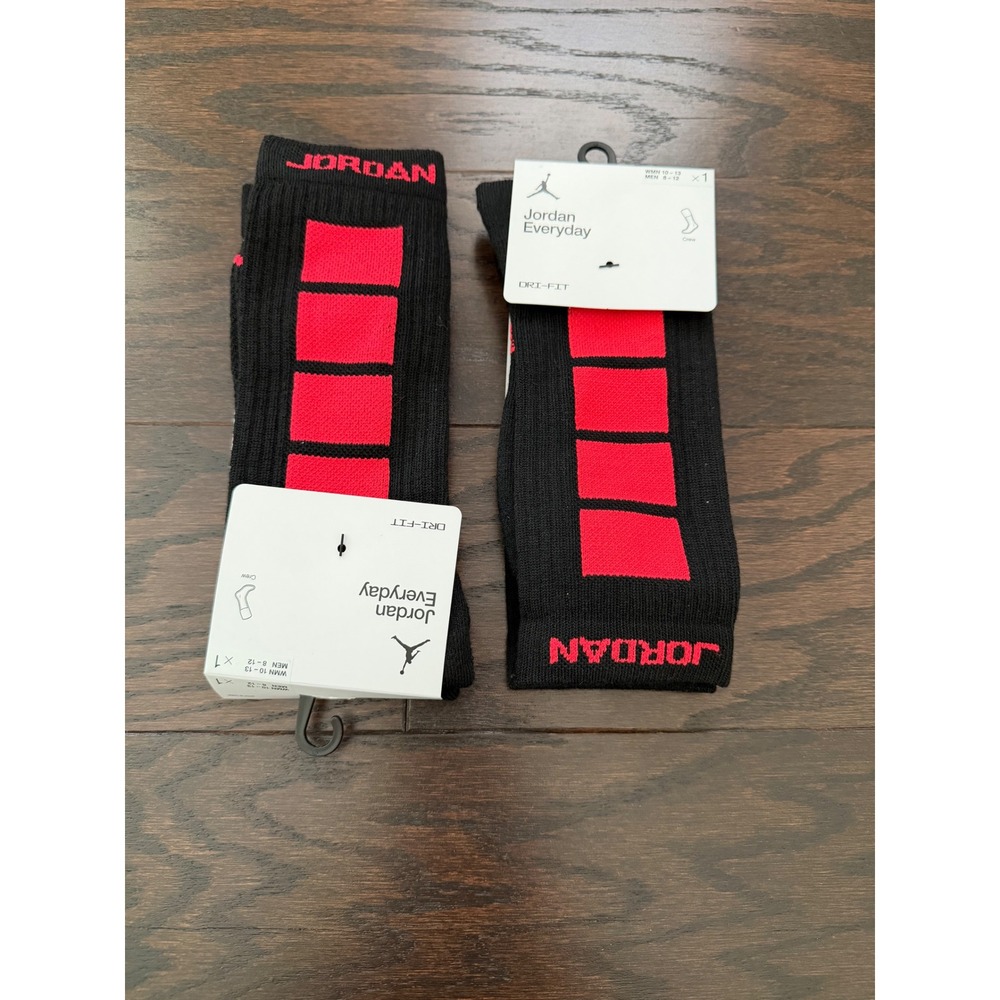Jordan Everyday Crew Socks Black Red Dri-FIT IB0828-011 Mens 8-12 Wmns 10-13